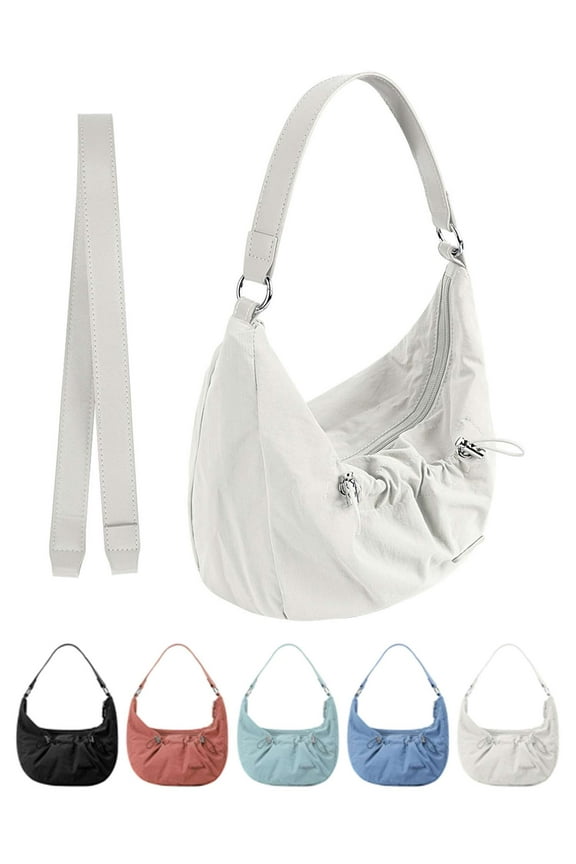 Crossbody Bag Shoulder Bags for Women, Nylon Crescent Bag, Trendy Dumpling Cross Body Bag, Half Moon Shoulder Bag (White)