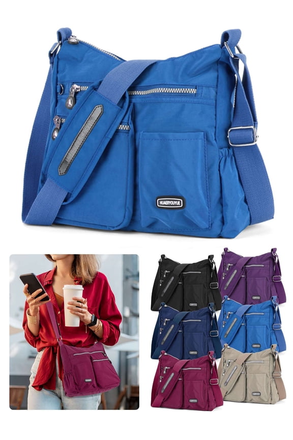 Womens Nylon Solid Crossbody Lightweight Water Resistant Purse Shoulder Bag, Blue