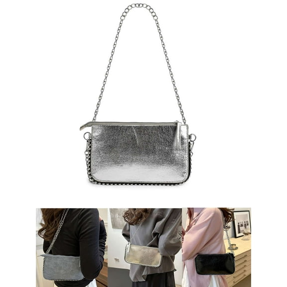 Luxtrada Crossbody Bags for Women, Phone Bag with Chain Strap chain one-shoulder crossbody bag (Silver)
