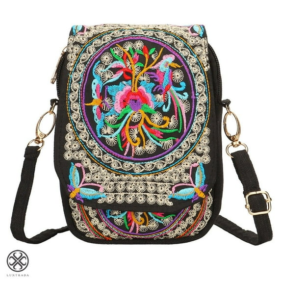 Luxtrada Crossbody Cell Phone Bag, Women Embroidered Cellphone Purse Wallet, Vintage Handmade Mini Crossbody Bag Cellphone Pouch Small Handbag Coin Purse with Adjustable Strap