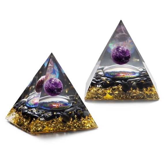 Luxtrada Crystal Pyramid Energy Amethyst Reiki Energy Generator Natural Home Ornament (Black)