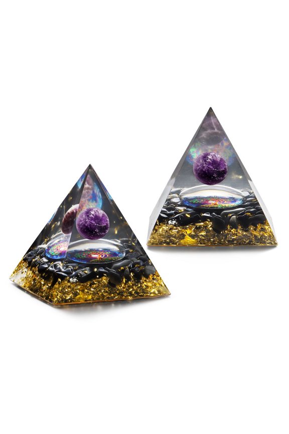 Crystal Pyramid Energy Amethyst Reiki Energy Generator Natural Home Ornament (Black)