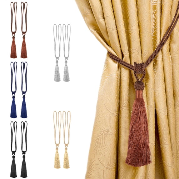 Luxtrada Curtain Tiebacks Tassel Tie-Backs, Rope Curtain tie Backs Handmade Curtain Holdbacks Made from Polyester (2 Pair ,Yellow)