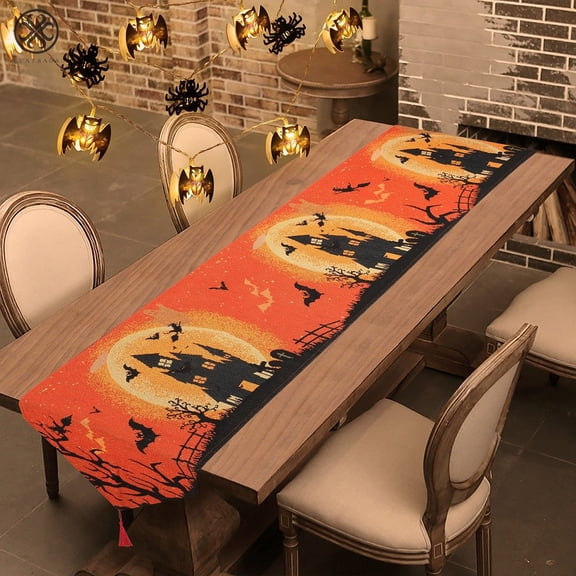 Luxtrada Decorative Table Runner Linen Table Cloth with Tassels for Halloween Christmas Dinner Parties Supplies Home Decorations 70*13inch