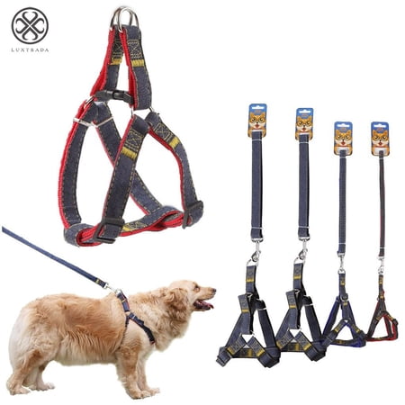 Luxtrada Dog Leash Harness Adjustable Durable Leash Set Heavy Duty Denim Dog Leash Collar for Small, Medium and Large Dog (Red,1CM)