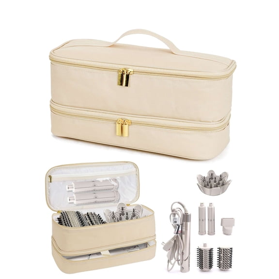 Luxtrada Double-Layer Travel Carrying Case for Hair Dryer, Airwrap Brush Hair Accessories Tools, Portable Organizer Box Waterproof Storage Bag with Hanging Hook