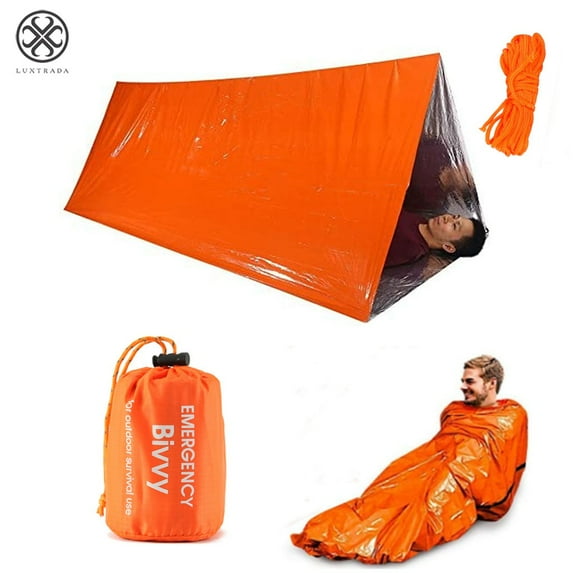 Luxtrada Emergency Survival Sleeping Bag Lightweight Waterproof & 2 Person Survival Emergency Tent for Outdoor Adventure, Camping, Hiking