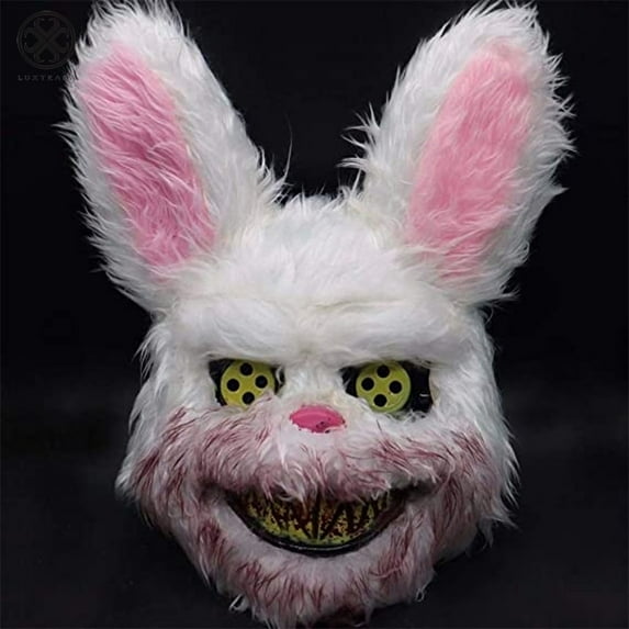 Luxtrada Evil Bloody Rabbit Mask Creepy Plush Animal Bunny Scary Mask Halloween Horror Masquerade Party Cosplay Costume Supplies