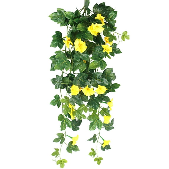 Luxtrada Fake Plant Flower Realistic Vivid Waterproof Hanging Artificial Silk Morning Glory Imitation Flower for Home (Yellow)