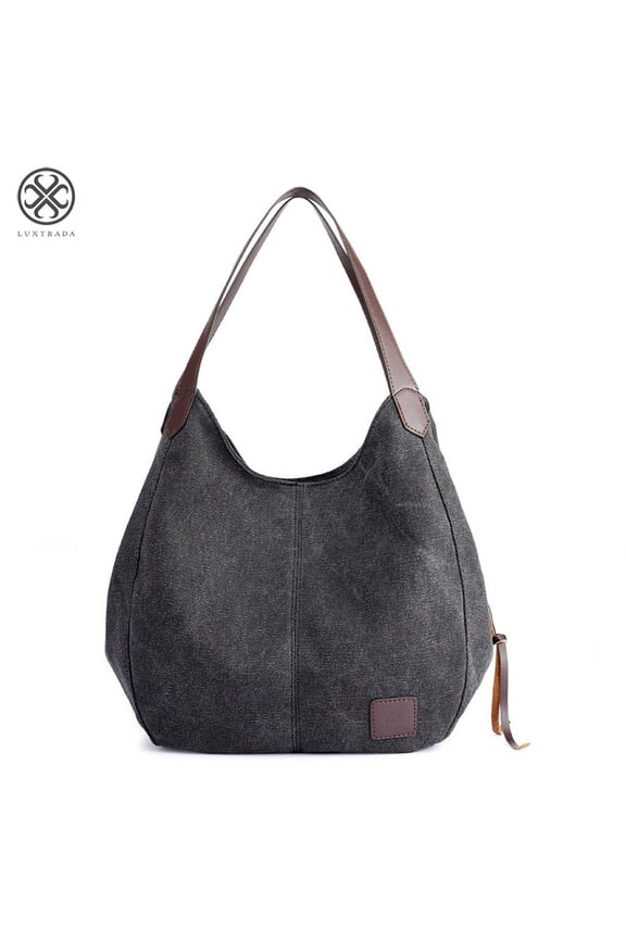 Fashion Women's Multi-pocket Cotton Canvas Handbags Shoulder Bags Totes Purses (Black)