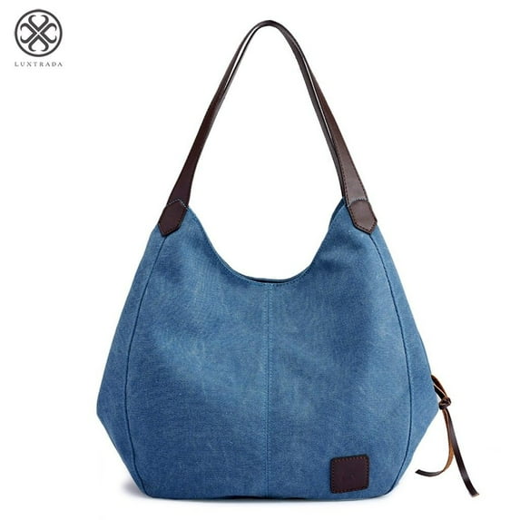 Luxtrada Fashion Women's Multi-pocket Cotton Canvas Handbags Shoulder Bags Totes Purses (Dark Blue)