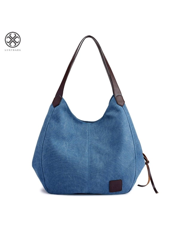 Fashion Women's Multi-pocket Cotton Canvas Handbags Shoulder Bags Totes Purses (Dark Blue)