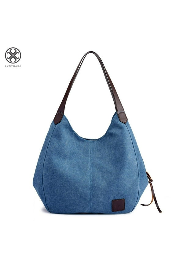 Fashion Women's Multi-pocket Cotton Canvas Handbags Shoulder Bags Totes Purses (Dark Blue)