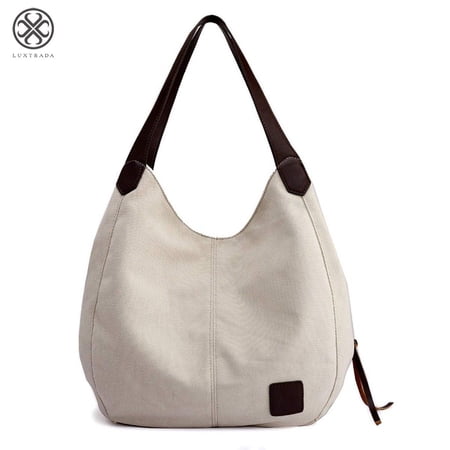 Luxtrada Fashion Women's Multi-pocket Cotton Canvas Handbags Shoulder Bags Totes Purses (White)