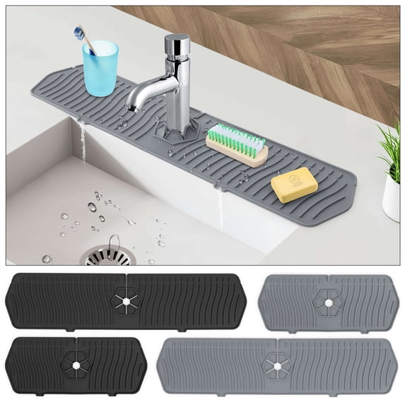 Luxtrada Faucet Mat for kitchen Sink, Faucet Mat, Faucet Handle Drip Catcher Tray (24inch,Gray)