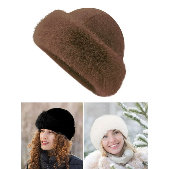 Luxtrada Faux Fur Trimmed Winter Fashion Hat for Women Fashionable Outdoor Warm Hats Christmas Gift (Brown)