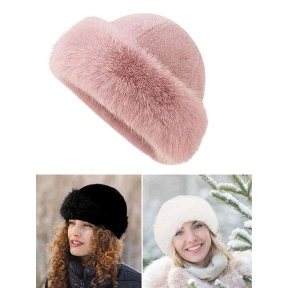 Luxtrada Faux Fur Trimmed Winter Fashion Hat for Women Fashionable Outdoor Warm Hats Christmas Gift (Pink)