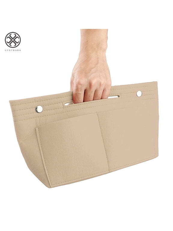 Felt Purse Handbag Organizer Insert Multi pocket Storage Tote Shaper Liner Bag (Beige)