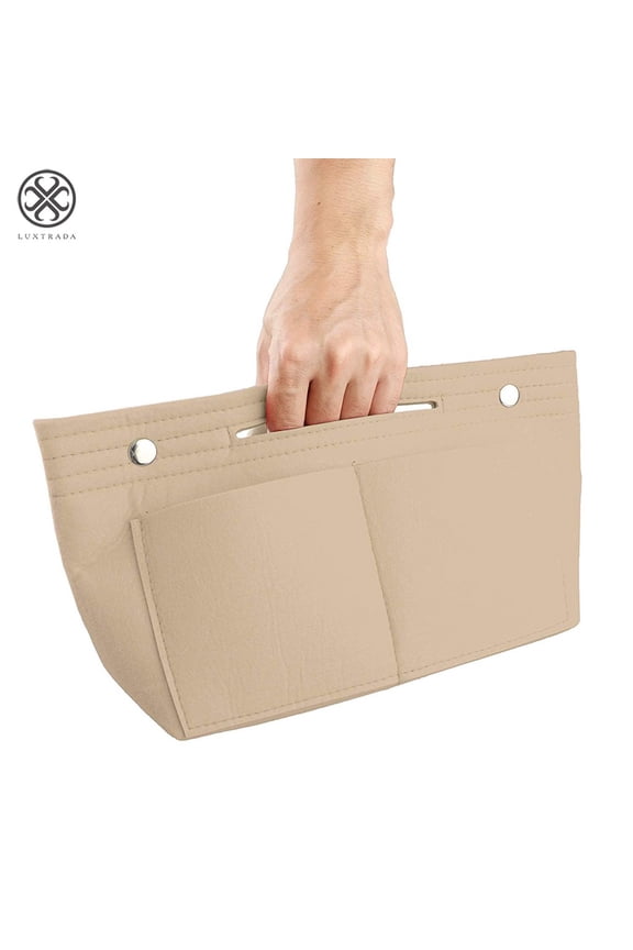 Felt Purse Handbag Organizer Insert Multi pocket Storage Tote Shaper Liner Bag (Beige)