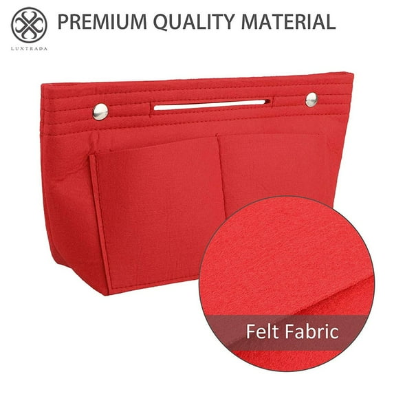Luxtrada Felt Purse Handbag Organizer Insert Multi pocket Storage Tote Shaper Liner Bag (Red)