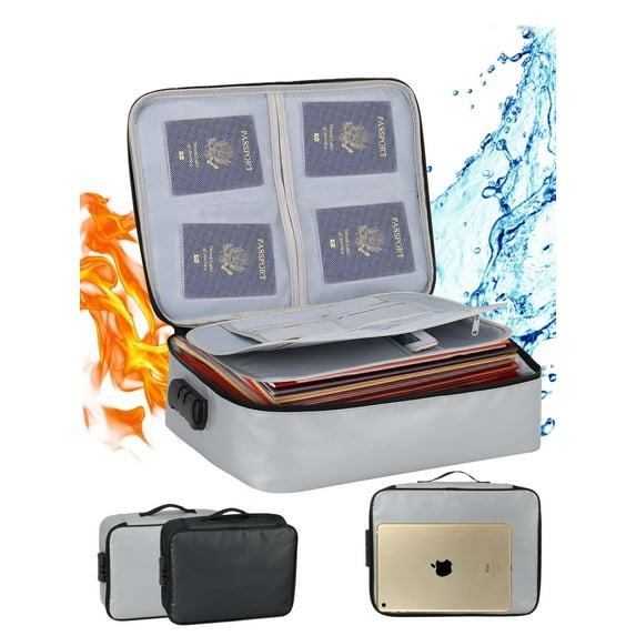 Luxtrada Fireproof Document Bag with Lock, Important Document Organizer Portable Travel Home Document Safe Holder Box for Laptop, Files, Certificates (Black)