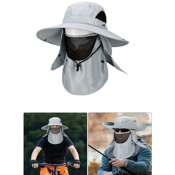 Luxtrada Fishing Hat for Men & Women, Outdoor UV Sun Protection Wide Brim Hat with Face Cover & Neck Flap (Gray)