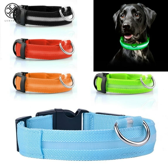 Luxtrada Flashing LED Light Pet Collar Adjustable Waterproof Nylon Dog Necklace Safety Dog Belt with Button Battery (M Size Green)