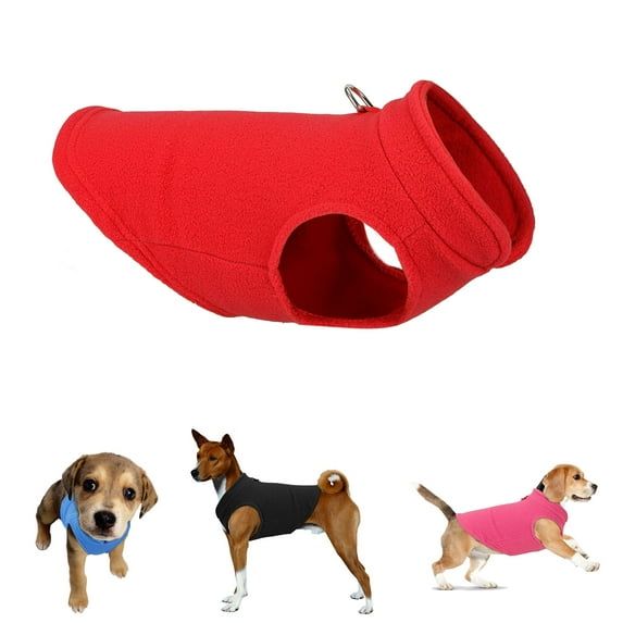 Luxtrada Fleece Vest Dog Sweater , Warm Pullover Fleece Dog Jacket with O-Ring Leash - Winter Small Dog Sweater Coat - Cold Weather Dog Clothes for Small Dogs (Red,XL)
