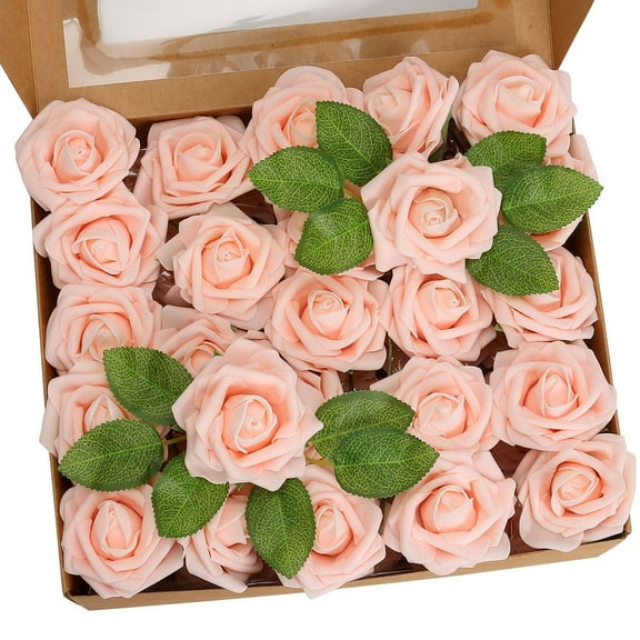 Luxtrada Foam Fake Roses Artificial Rose Flowers for DIY Wedding Party Home Decorations Pink, 25PCS