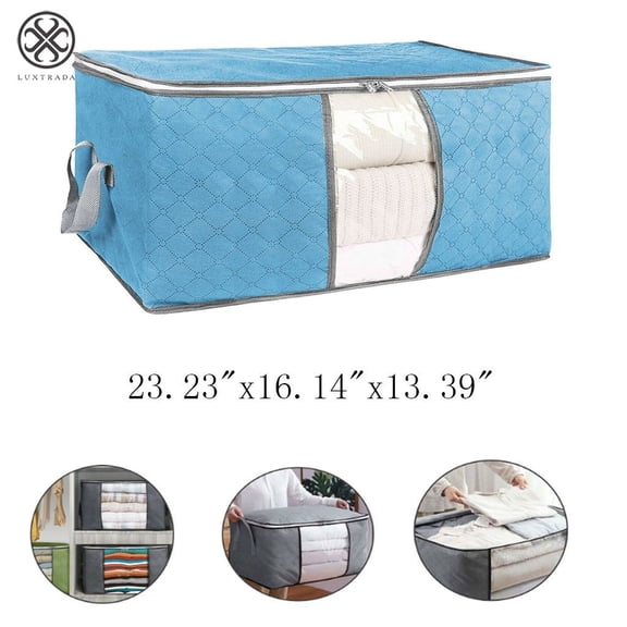 Luxtrada Foldable Storage Bag Organizers, Waterproof Anti-Mold Moisture Proof Clothes Storage Container Zipper Bag with Clear Window Carry Handles for Blanket Comforter Bedding, Closet Storage Boxes