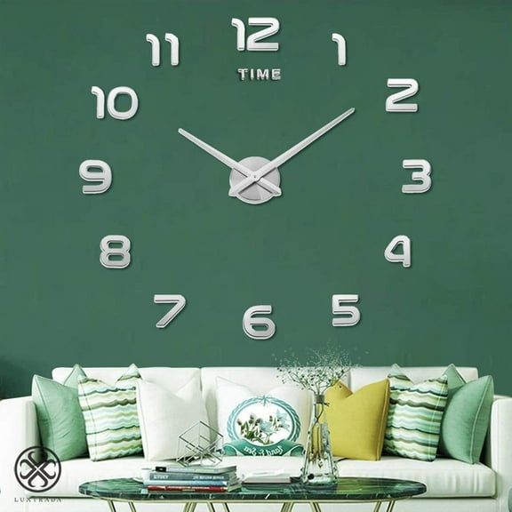 Luxtrada Frameless Wall Clock, Large Modern 3D Mirror Wall Clock Mute Diy Wall Stickers For Living Room Bedroom Home Decoration (Silver)