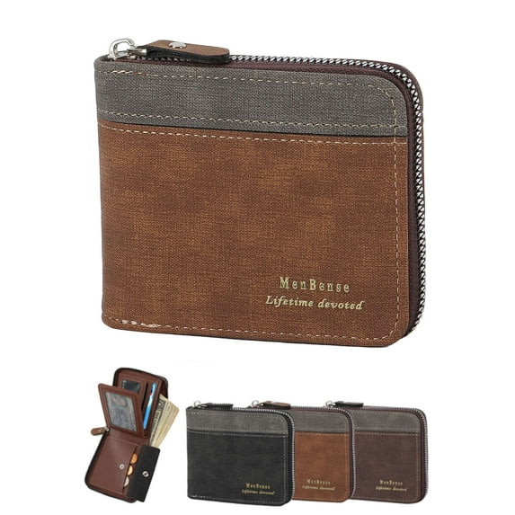 Luxtrada Genuine Leather Wallet Coin Pocket for Men Large Capacity ID Window Card Case with Zip (Brown)