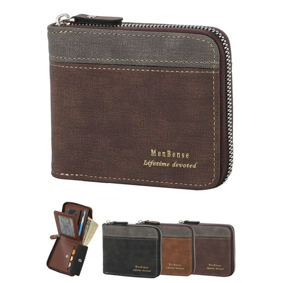 Luxtrada Genuine Leather Wallet Coin Pocket for Men Large Capacity ID Window Card Case with Zip (Dark Brown)