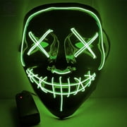 Luxtrada Glow EL Wire Halloween Mask, Fluorescent Green, Plastic, for Adults, with 4 Light Modes