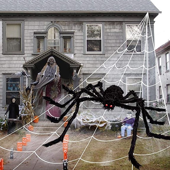 Luxtrada Halloween Decorations Spider Web Triangular Mega Outdoor Graveyard Decor Stretch Cobweb White (16.4FT*15.7FT)