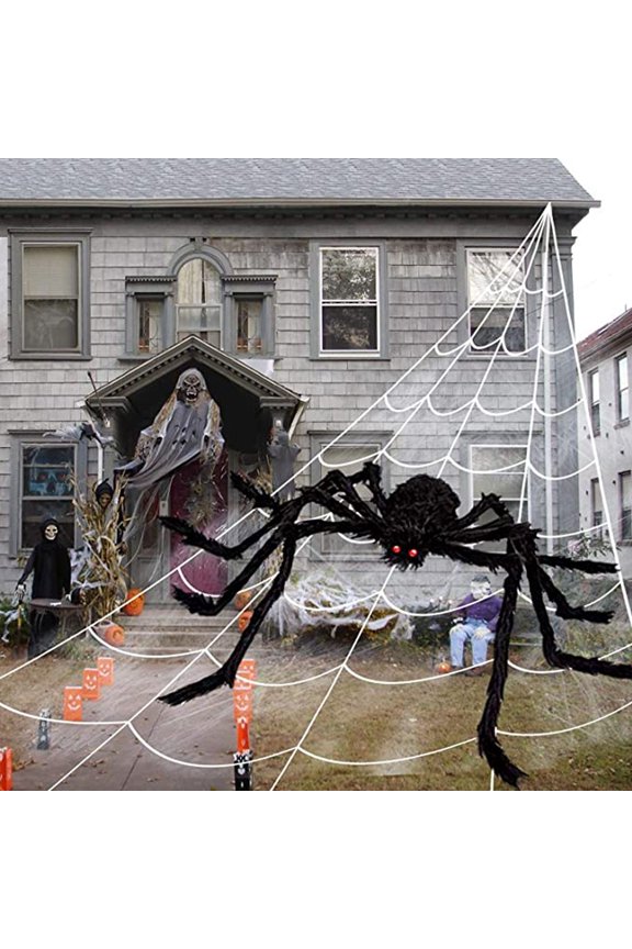 Halloween Decorations Spider Web Triangular Mega Outdoor Graveyard Decor Stretch Cobweb White (16.4FT*15.7FT)