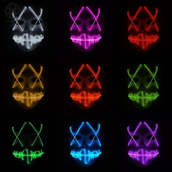 Luxtrada Halloween LED Glow Mask Cosplay Led Costume Mask EL Wire Light Up The Purge Movie (Yellow)(not included AA batteery)
