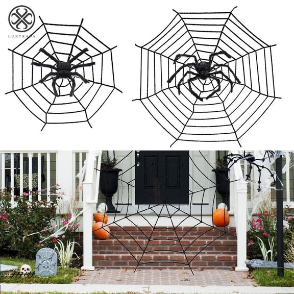 Luxtrada Halloween Spider Web Decor 5Ft Giant Cobweb 4Ft Huge Fake Spider Value Set for Halloween Decorations Bar Party Decor Outdoor Indoor Yard Scary Haunted House Decors