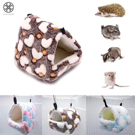 Luxtrada Hamster Love Pattern Hammock Chinchillas Warmth Supplies Small Pets Nest Rat Nest Mat for Squirrel Hedgehog Guinea Totoro Pig Bed House Cage Nest Hamster Accessories (Coffee, S)