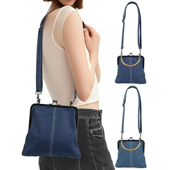 Luxtrada Handmade Denim Patchwork Tote Bag Crossbody & Shoulder Purse for Women (Navy)