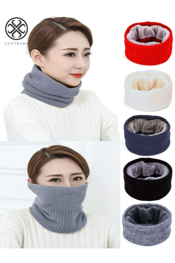 Harsh Winter Double-Layer Soft Fleece Lined Thick Knit Neck Warmer Circle Scarf Windproof for Women Men (White)