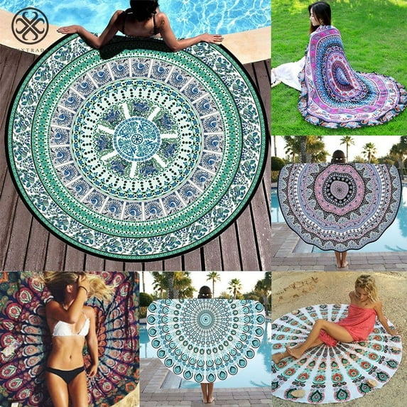 Luxtrada Homes and Gardens Beach Mat Travel Round Bohemian Round Hippie Indian Tapestry Roundie Mandala Mat (55.2*55.2 inch)
