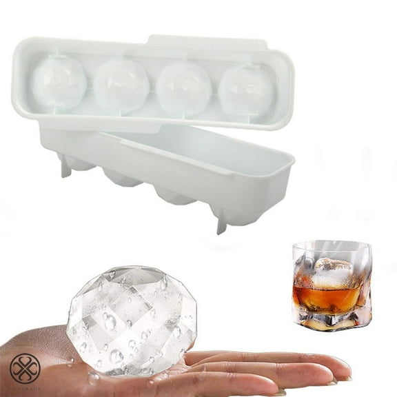Luxtrada Ice Ball Trays - Large Ice Cube Tray Spheres Ice Ball Molds Reusable Spherical Ice Maker with Removable Lids for Whiskey Chilling Wine Cocktail Beverages Juice (Four sphere molds)