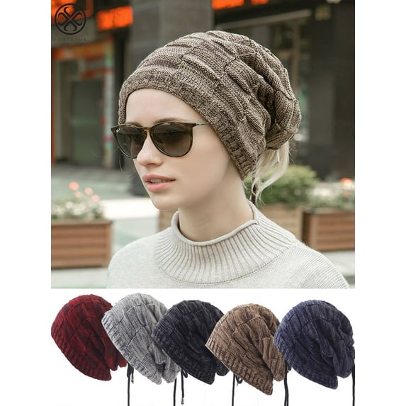 Luxtrada Knitted Scarf Hat Neck Head Warmer Wrap Warm Winter Hats Winter Beanie Hat Scarf Warm Knit Hat Thick Knit Skull Cap for Men Women (Khaki)