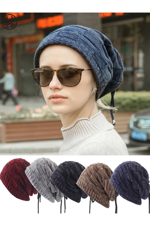 Knitted Scarf Hat Neck Head Warmer Wrap Warm Winter Hats Winter Beanie Hat Scarf Warm Knit Hat Thick Knit Skull Cap for Men Women (Navy)