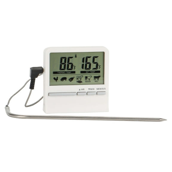 Luxtrada LCD Digital Cooking Food Meat Smoker Oven Kitchen BBQ Grill Thermometer Clock Timer with Stainless Steel Probe (White)
