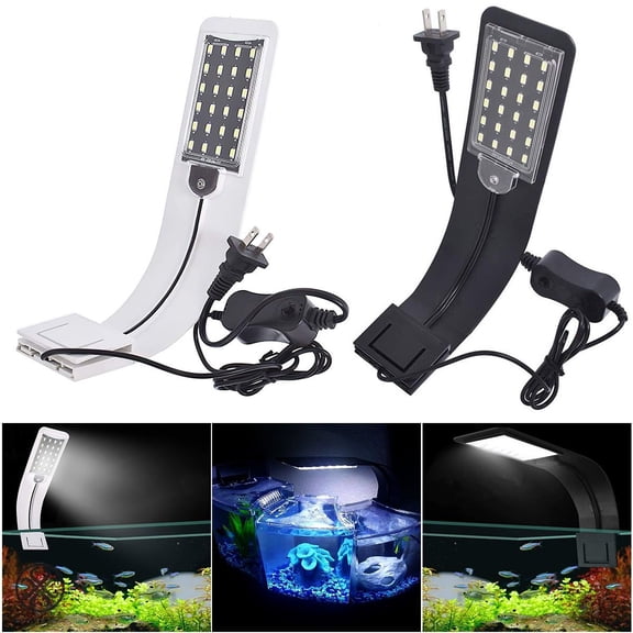 Luxtrada LED Aquarium Light, Fish Tank White Blue Lamp, 24 LED Aquarium Light Flexible Arm Clip on Plant Grow Fish Tank White Blue Lamp