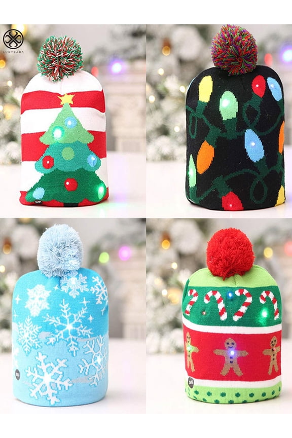 LED Light up Hat Knitted Ugly Sweater Holiday Xmas Christmas Beanies Colorful Lights Flashing Hat Knit Cap for Adults Kids (Christmas tree hat)