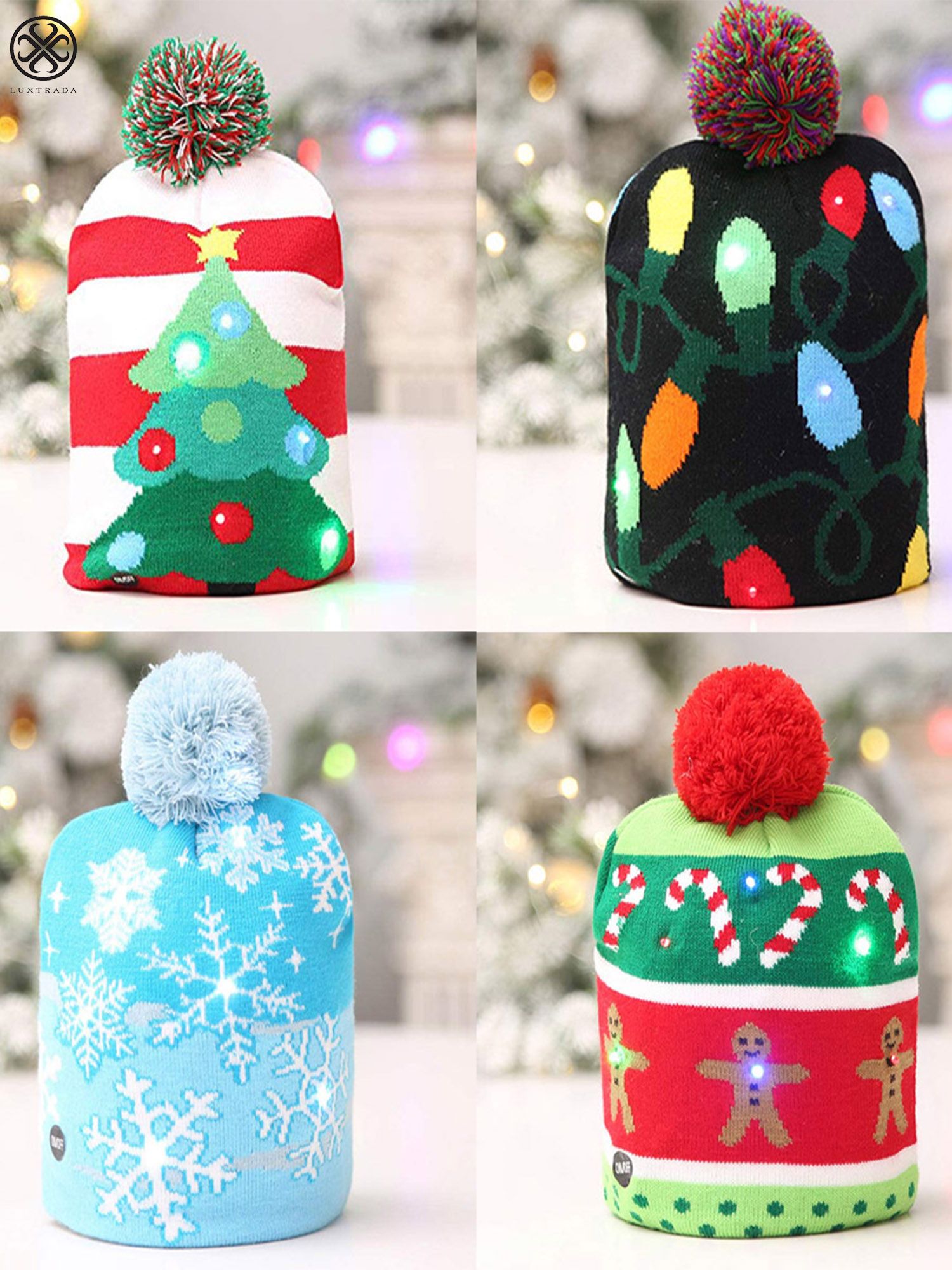 EZG0 LED Light Up Beanie – 10 Colorful Lights – Red Knit Cap For Christmas, Halloween, Parties