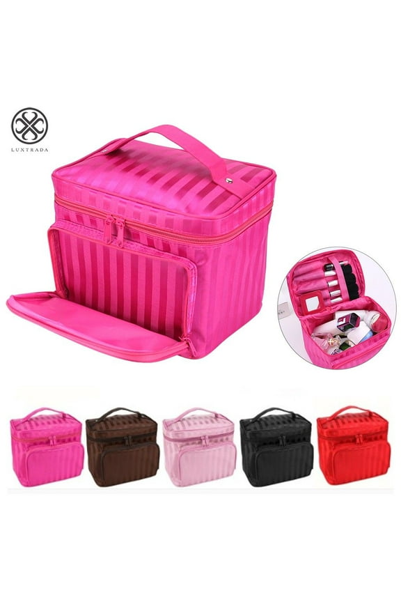 Large Professional Cosmetic Case Makeup Bag Storage Handle Organizer Travel Kit (Rose Red)
